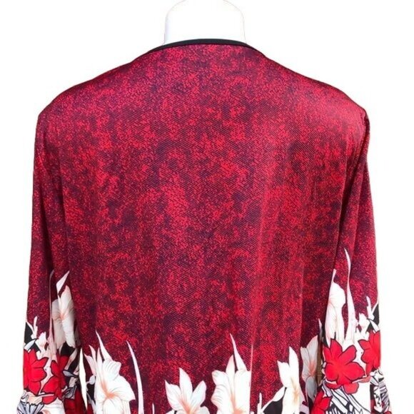 Red Floral 3/4 Sleeve Long Top Shirt Dress Size XL - Picture 7 of 8